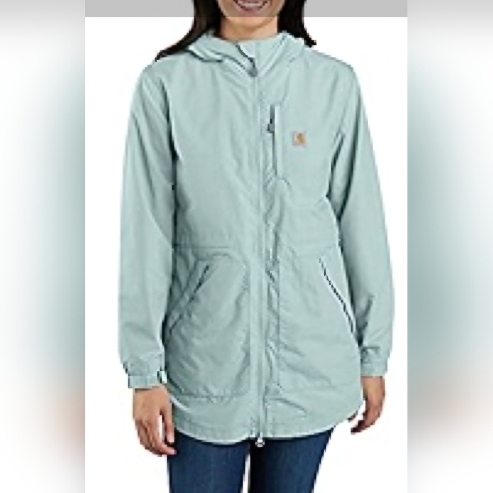 Carhartt Women's Raindefender Jacket Hooded Full Zip Blue Surf Size Small 4-6 - Picture 5 of 17